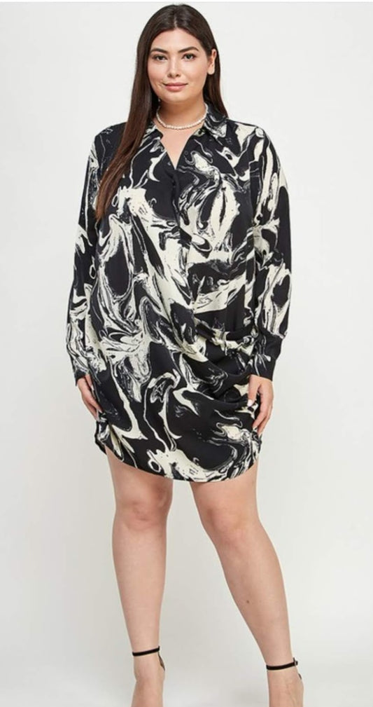 Marble Luxe Satin Draped Dress